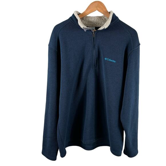 Columbia Mens Size XL Faux Fur Fleece Quarter Zip Pullover Blue Sweater - Picture 2 of 10